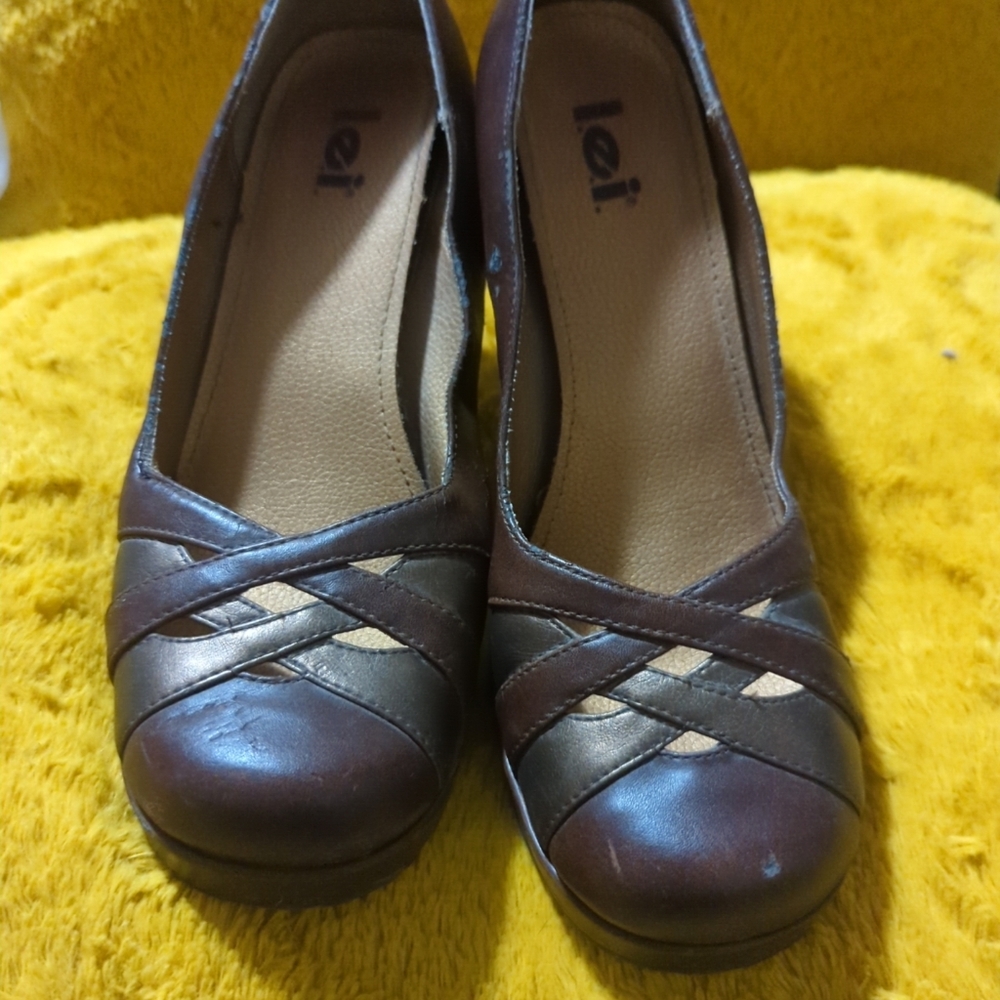 LEI Chunky Heel Retro 90s  Y2k Brown Shoes 9 Metallic Bratz Vintage VTG Cross